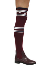Cape Robbin Metis-1 Burgundy Stars And Stripes Ribbed Knit Over-The-Knee Boots