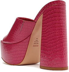 Schutz Darah Pink Croc-Embossed Slip On Open Toe High Heel Platform Sandals