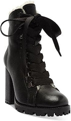 Schutz Zhara Winter Black Lace Up Pointed Toe Block High Heel Combat Boots