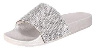 Cape Robbin MOIRA-61 SILVER RHINESTONE DIAMOND SLIDE MULE FLAT DESIGNER SANDALS