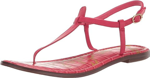 Sam Edelman Gigi Ultra Fuchsia Croco Embossed Ankle Strap Thong Flats Sandals