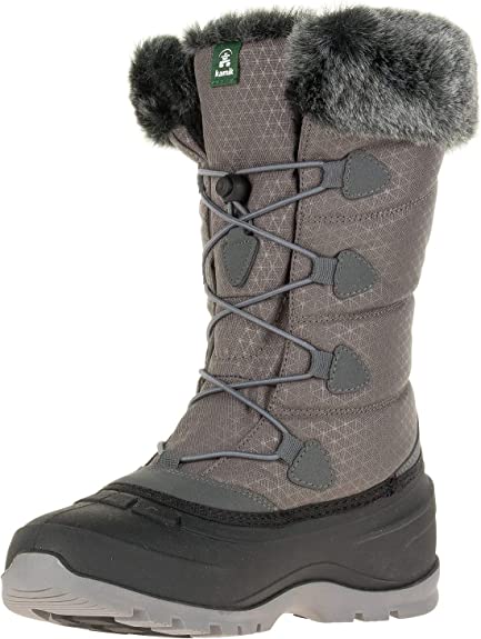 Kamik Momentum2 Charcoal Pull On Rounded Toe Waterproof Fur Trim Ankle Snow Boots