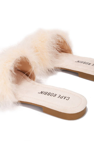 Cape Robbin Easter Nude Slip On Slide Mule Casual Slippers Furry Feather Sandals