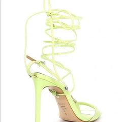 Schutz Vikki Green Fresh Ankle Strap Lace Up Open Toe Stiletto Heel Sandals