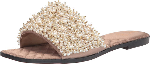 Sam Edelman Elijah Toffee Jewel Detailed Squared Open Toe Slip On Flats Sandals