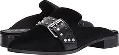 Shellys London Elon Black Velvet Flats Mules Slides Pointed Toe Buckle Slip On