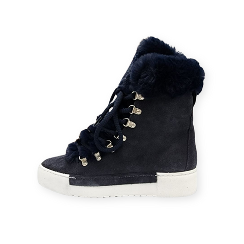 Cecelia New York Seymore Navy Suede Platform Sneakers Fur Lace Up Fashion Boots