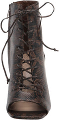 Vince Camuto Eshilliy Dark Brown Snake Print Lace Up Stiletto Open Toe Boots