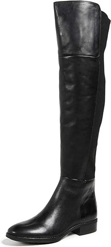 Sam Edelman Pam Black Leather Rounded Toe Stacked Block Heel Over The Knee Boots