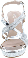 Forever Happy-09 Silver Glitter Strappy Wrapped Wedge Heel Platform Sandals