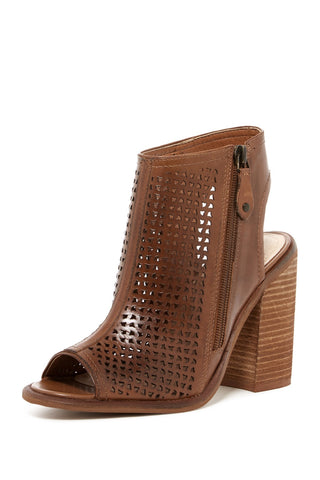 Kelsi Dagger Mason Tan Leather Perforated Block-Heeled Sandals Open Toe Boots
