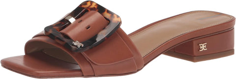 Sam Edelman Deacon Rich Cognac Squared Open Toe Buckle Detailed Heeled Sandals