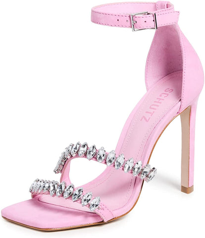 Schutz Linsey Club Rose Ankle Strap Open Toe Embellished Stiletto Heeled Sandals