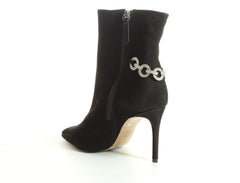 Schutz Elisah Black Pull On Pointed Toe Embellished Upper Stiletto Fashion Boots