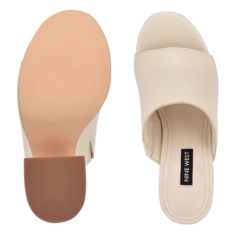 Nine West Flower3 Chic Cream Slip On Rounded Open Toe Retro Platform Sandals