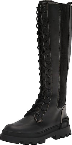 Circus by Sam Edelman Ina Black Round Toe Lace Up Zipper Block Heel Tall Boots