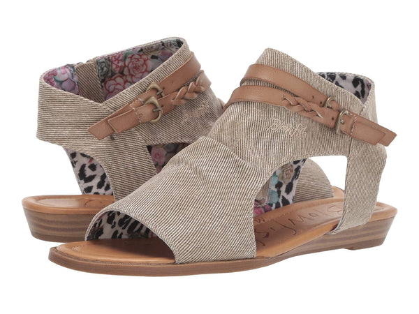 Blowfish Malibu Blumoon Light Taupe Smokey Twill/Dyecut Open Toe Zipper Sandal