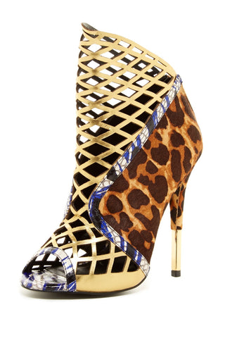 Lust For Life Foxx Leopard Multi Cutout Peep Toe Caged High Heel Stiletto bootie