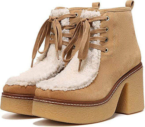 Sam Edelman Shaw Sandstone/Nature Mist Chunky Block Heel Lace Up Ankle Boots