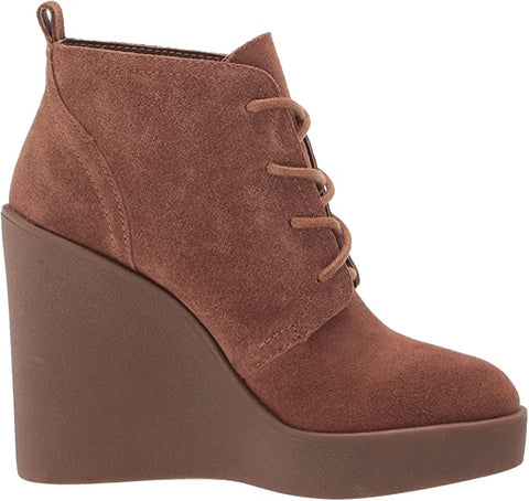Jessica Simpson Mesila Wedge Closed Rounded Toe Lace Up Ankle Booties Tobacco