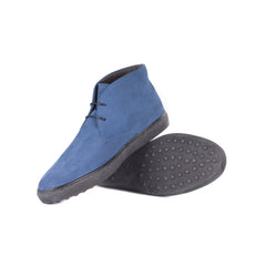 Tod's Men's Polacco Jean Blue Suede Leather Lace Up Desert Flat Heel Ankle Boots