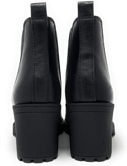 Soda Origami Black Pu Block Heel Pull On Rounded Toe Combat Ankle Boots