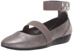 Aerosoles Arcade Dk Silver Metal Embellished Ankle Slip On Ballet Flat Wedge