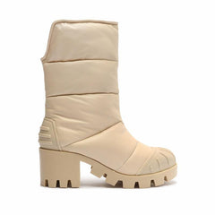 Schutz Eugenia Eggshell Nappa Pull On Rounded Toe Chunky Heel Ankle Combat Boots