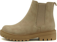 Soda Pilot Beige Pull On Round Toe Chunky Platform Block Heel Combat Ankle Boots