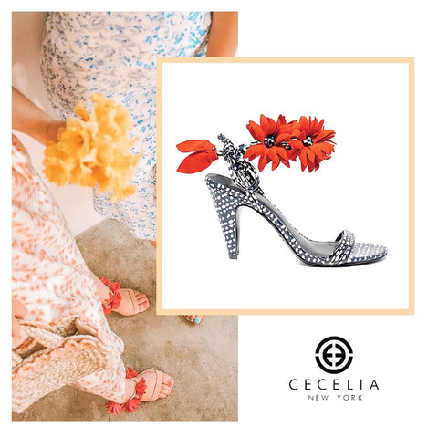 Cecelia New York Sonah White Black Red Flower Ankle Wrap HIgh Heeled Sandals