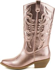 Soda Reno Lt-pink Metallic Pu Western Cowboy Stitched Pointed Toe Fashion Boots