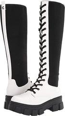 Circus by Sam Edelman Dinah White Chunky Heel Lace Up Knee High Combat Boots