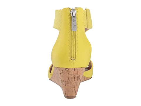 Charles David Gallo Sunshine Yellow Low Cork Wedge Open Toe T-strap Sandals