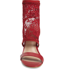 Charles David Remote Scarlet Red Lace Sock Fabric Bootie Stiletto Heeled Sandals