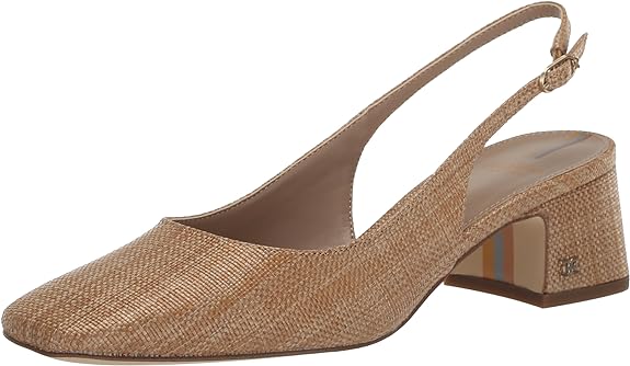 Sam Edelman Terra Buff Tan Slingback Strap Squared Toe Block Heeled Pumps