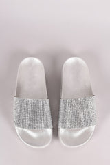 Cape Robbin MOIRA-61 SILVER RHINESTONE DIAMOND SLIDE MULE FLAT DESIGNER SANDALS