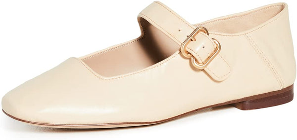 Sam Edelman Michaela Eggshell Mary Jane Buckled Ankle Strap Square Toe Flats