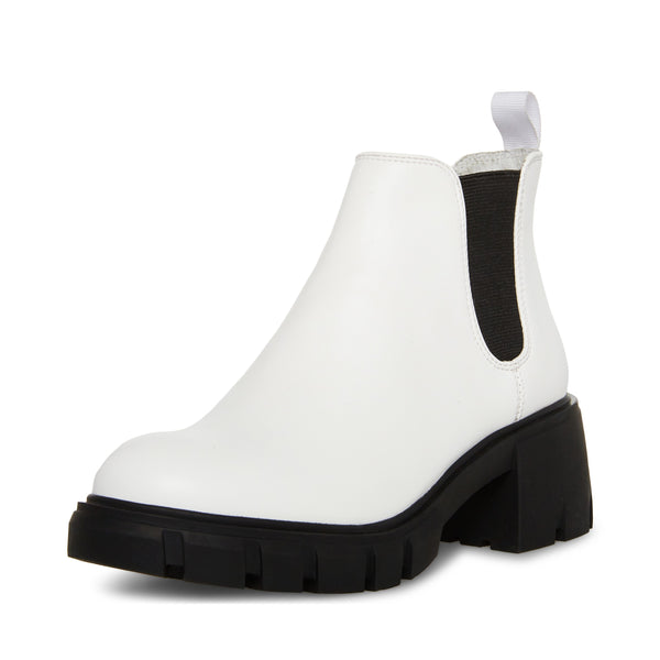 Steve Madden Howler White/Black Block Heel Pull On Platform Leather Ankle Boots