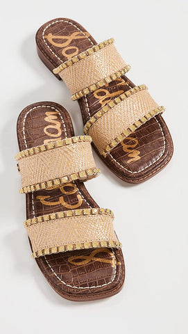 Sam Edelman Hopie Natural/Desert Sun Slip On Square Open Toe Double Strap Sandal
