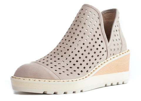 Cecelia New York Georgie Taupe Cut Out Low Perforated Wedge Ankle Boot Booties