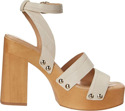 Sam Edelman Rosalind Modern Ivory Squared Toe Ankle Strap Block Heeled Sandals