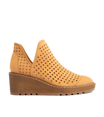 Cecelia New York Georgie Wedge Almond Toe Ankle Boots Perforated Bootie Tan Perf