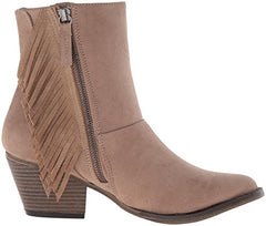 MIA Women's Jerry Ankle Bootie Stone Taupe Suede Pointed Toe Fringe Booties