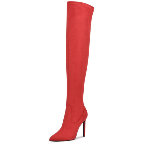 Nine West Tacy2 Red Suede Leather Over The Knee Stiletto Heeled Fashion Boots
