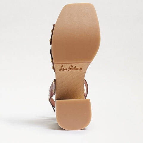 Sam Edelman Angela Brown Croc Leather Ankle Strap Open Toe Block Heeled Sandals