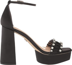 Sam Edelman Ninette Black Satin Embellished Ankle Strap Block Heeled Sandals
