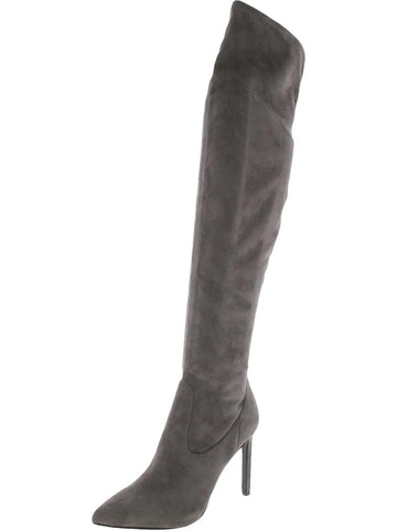 Nine West Tacy2 Dark Gray Zip Closure Leather Over The Knee Stiletto Heel Boots