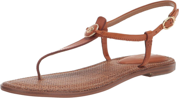 Sam Edelman Gigi Saddle Signet Embossed Open Toe Ankle Strap Flats Sandals