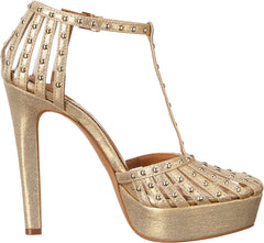 Jessica Simpson Bakir Gold Ankle Strap Almond Toe Stiletto Heel Rhinestone Pumps