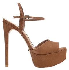 Schutz Rebecca Saddle Brown Nubuck Stiletto Platform Sandal Pump